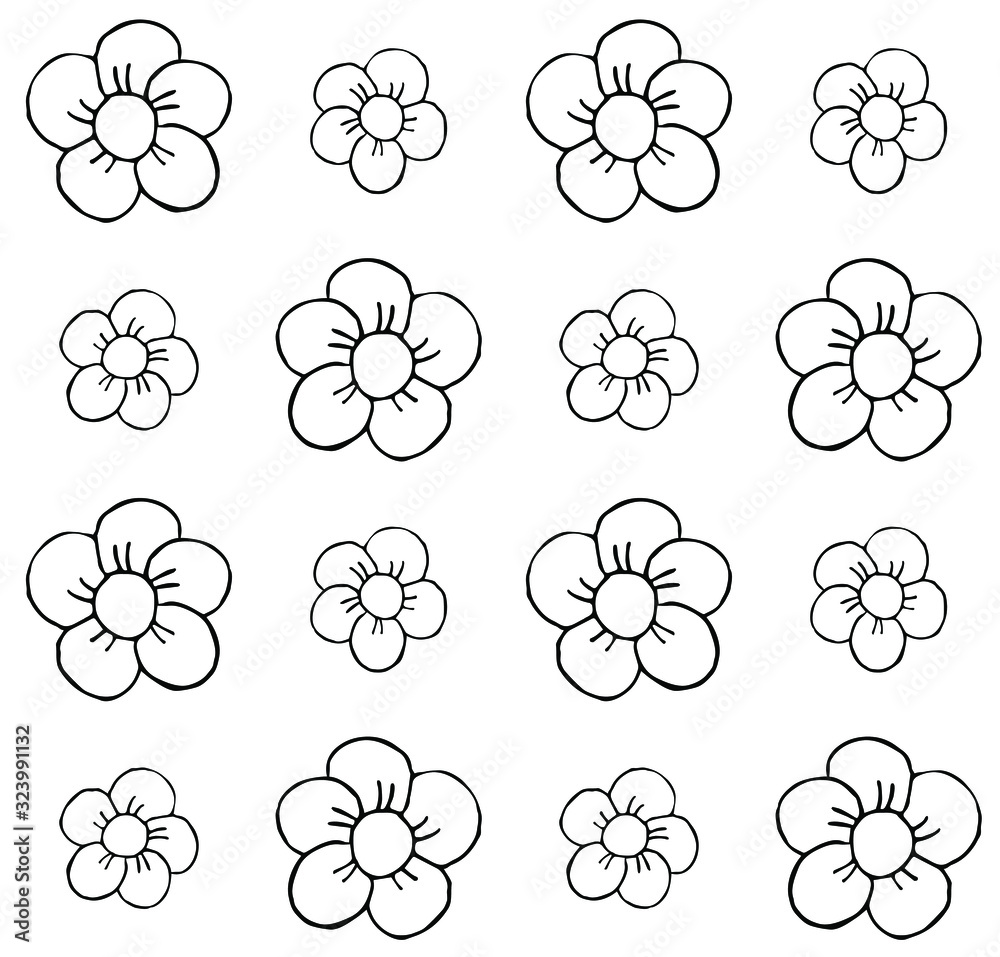 Vector seamless pattern of hand drawn doodle sketch black flowers isolated on white background