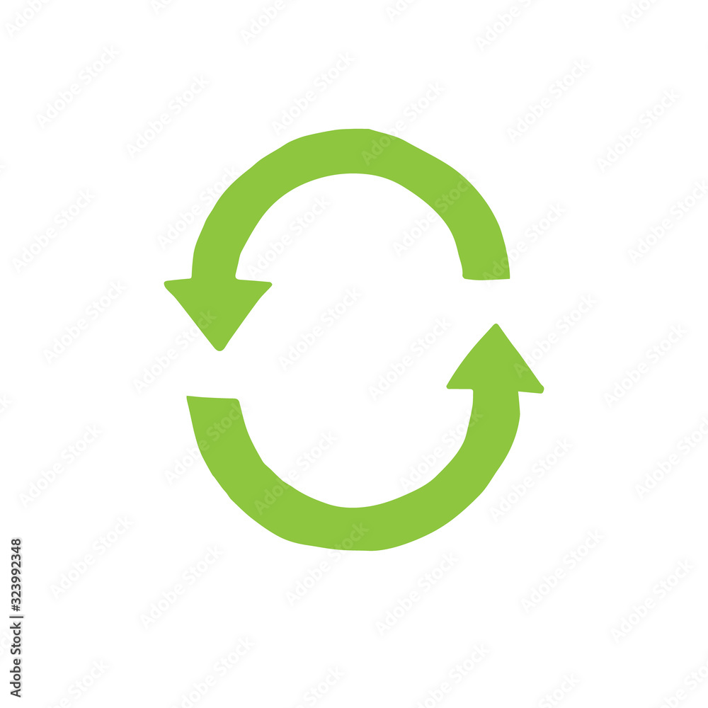 Vector hand drawn doodle sketch green recycle symbol isolated on white background Vector hand drawn doodle sketch green recycle symbol isolated on white background