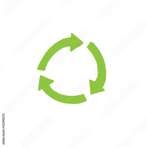 Vector hand drawn doodle sketch green round recycle symbol isolated on white background