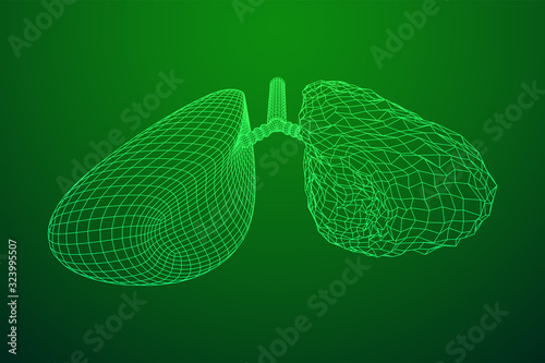 Healthy and sick lung with trachea bronchi internal organ human. Pulmonology medicine science technology concept. Wireframe low poly mesh vector illustration