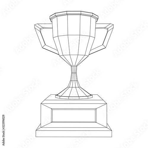 Winner trophy cup. Award concept. Wireframe low poly mesh vector illustration