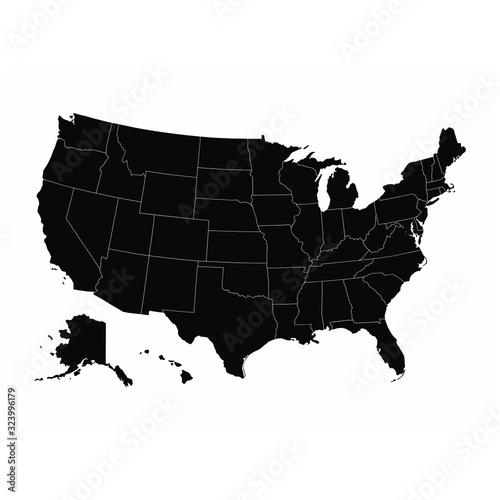 US Map Vector - Blank United States of America With States Border Isolated on White
