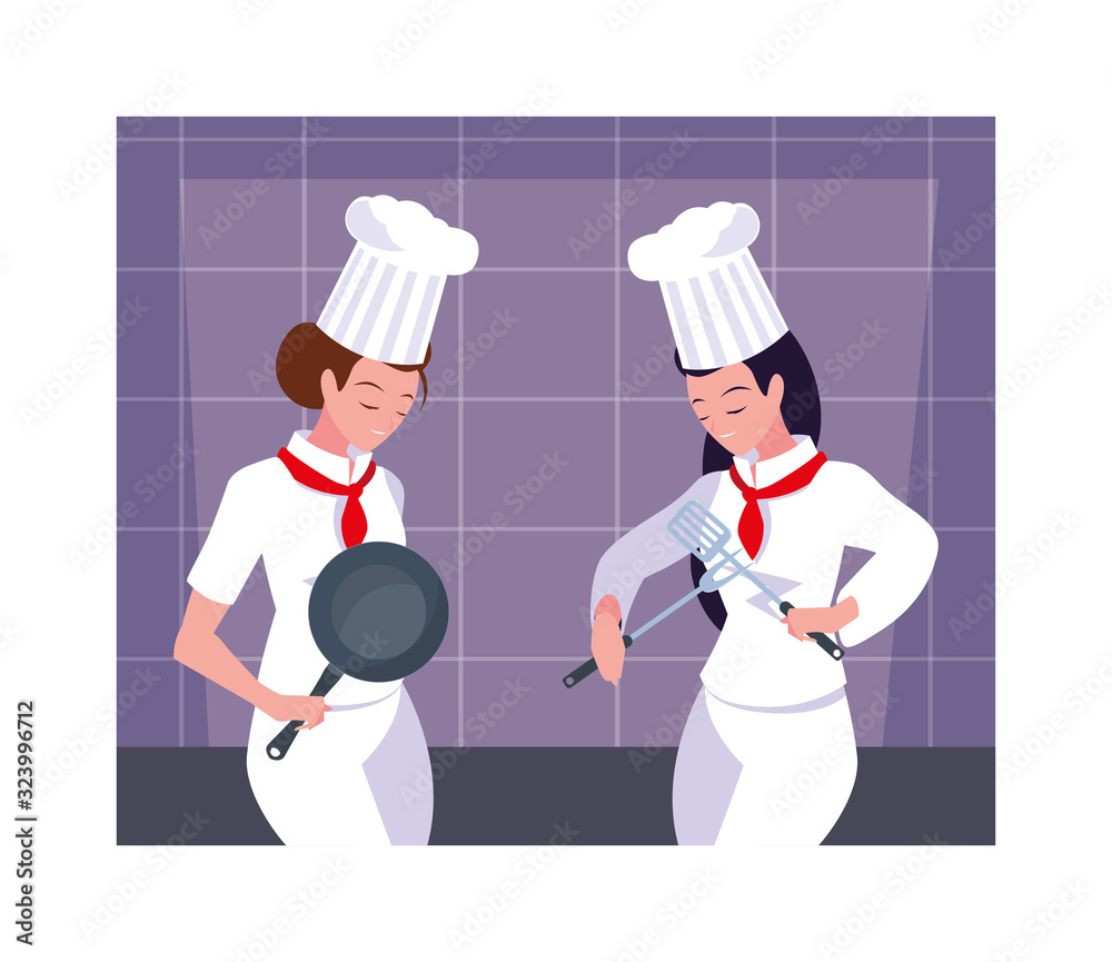 beautiful women cooking, chef in white uniform beautiful women cooking, chef in white uniform