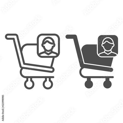 Consumer basket account line and glyph icon. Market trolley customer avatar. Commerce vector design concept, outline style pictogram on white background, use for web and app. Eps 10.