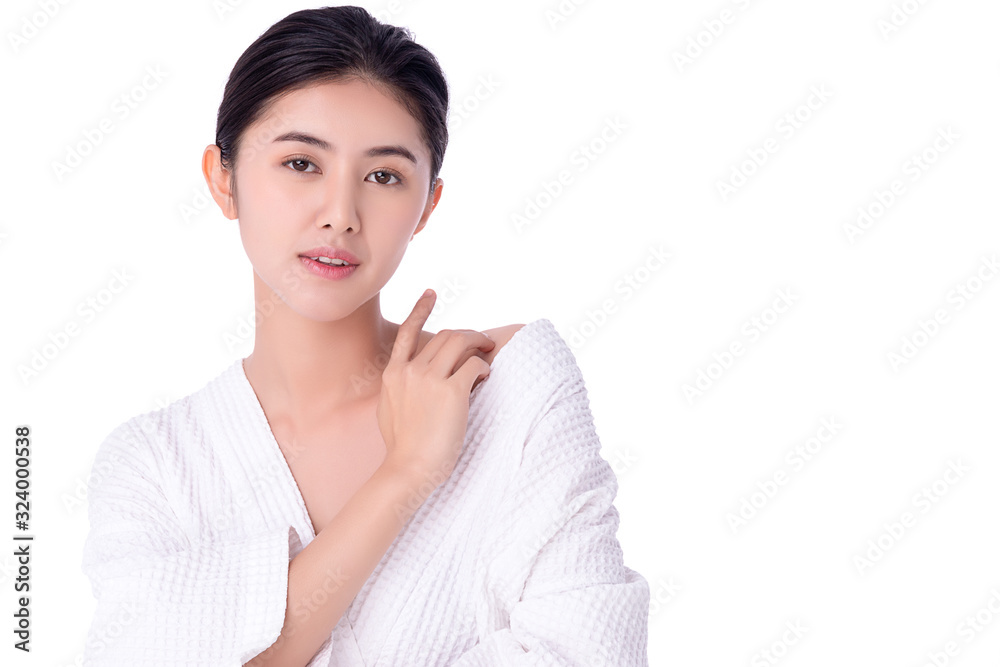 Portrait beautiful young asian woman clean fresh bare skin concept. Asian girl beauty face skincare and health wellness, Facial treatment, Perfect skin, Natural make up. Isolated on white background. Portrait beautiful young asian woman clean fresh bare skin concept. Asian girl beauty face skincare and health wellness, Facial treatment, Perfect skin, Natural make up. Isolated on white background.