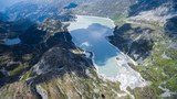 Aerial view of Tauernmoose, near to Weissee Gletscherwelt panorama in national park Hohe Tauren. Austria, Tirol, lake named Weisssee in Kaunertal, Austrian Alps.