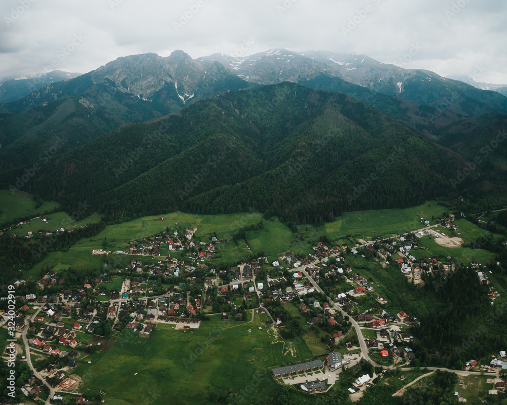 Aerial drone view of Zakopane, Poland.