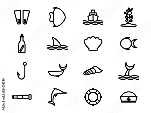 Isolated sea life silhouette style icon set vector design