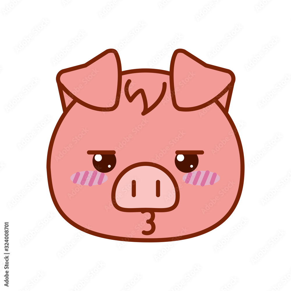 Cute kawaii pig cartoon line and fill style icon vector design Cute kawaii pig cartoon line and fill style icon vector design