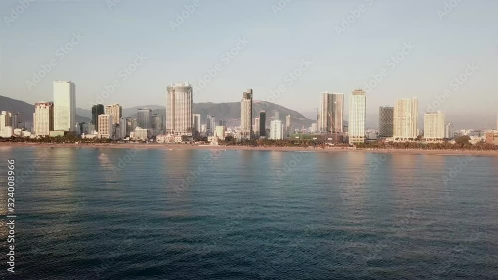 View of the city beach and skyscrapers of Nha Trang, from the height of the building View of the city beach and skyscrapers of Nha Trang, from the height of the building