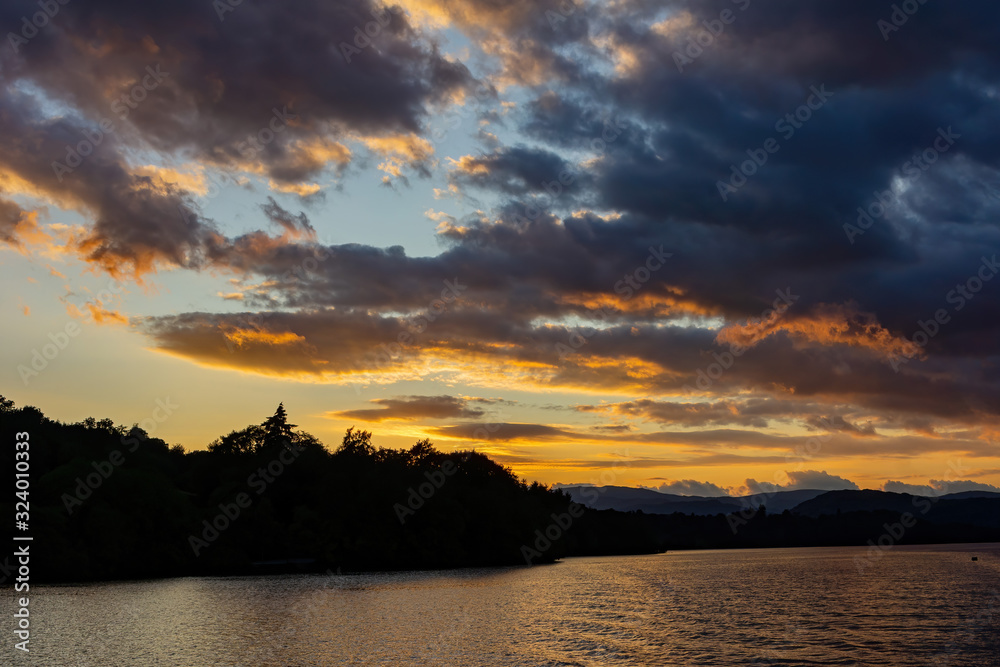 Beautiful sunset landscape around Lake Windermere