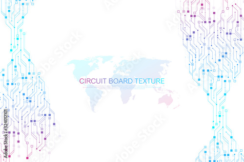Technology abstract circuit board texture background. High-tech futuristic circuit board banner wallpaper. Digital data. Engineering electronic motherboard. Minimal array Big Data Vector illustration