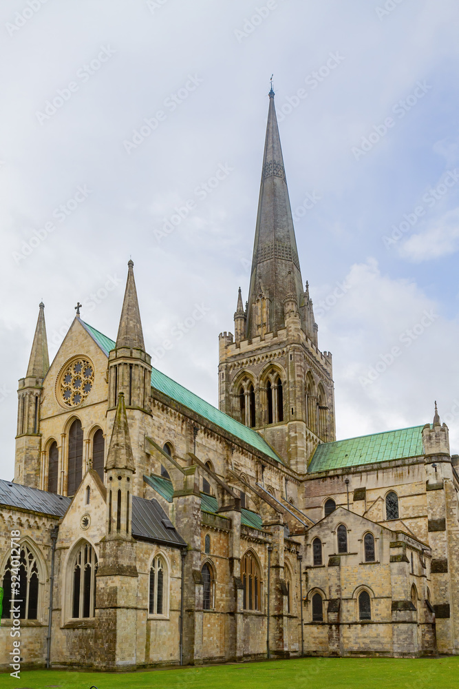 Cloudy exterior view of the Chichester Cathedral