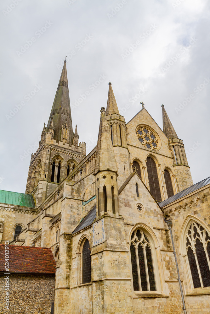 Cloudy exterior view of the Chichester Cathedral