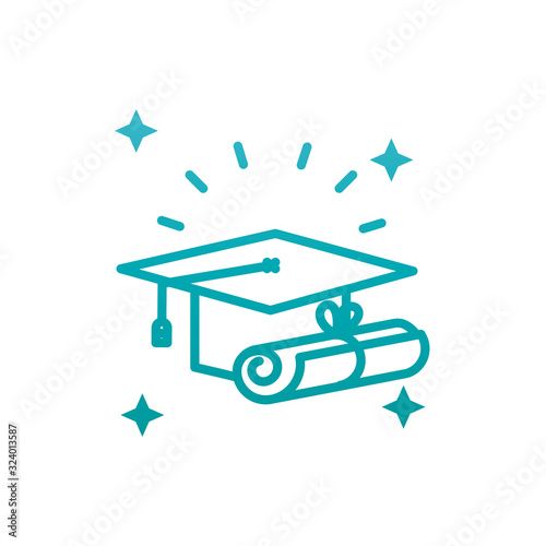 Isolated graduation cap and diplom gradient style icon vector design