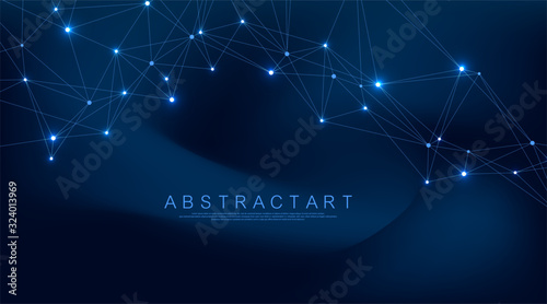 Abstract digital network connection structure on blue background. Artificial intelligence and engineering technology concept. Global network Big Data, Lines plexus, minimal array. Vector illustration.