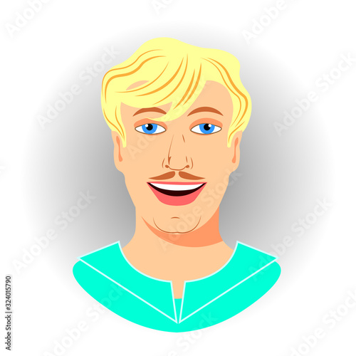 Portrait of a smiling fair-skinned man with blond hair isolated. Avatar. Icon Vector illustration