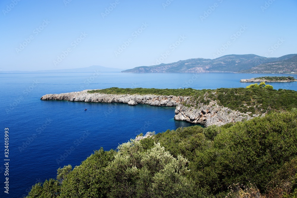 Coast landscapes near Kardamili town at Mesinian Bay, South Peloponnese, Greece