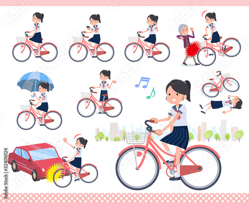 flat type school girl Sailor suit summer_city cycle
