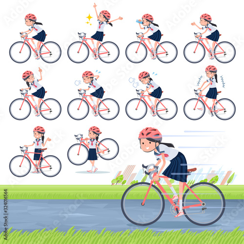 flat type school girl Sailor suit summer_road bike