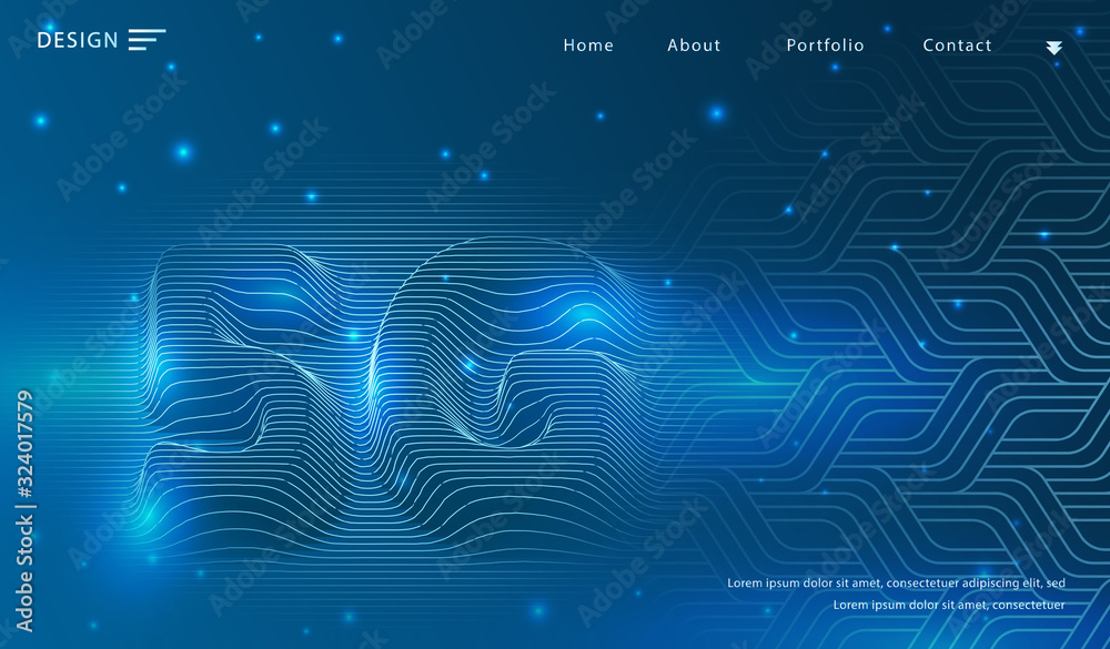 Obraz premium 5G abstract technology background dyanmic warp wave line 3d grid ground. Cyber technology Ai tech wire network futuristic wireframe.