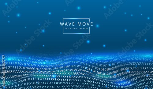 Abstract technology background dyanmic warp wave line 3d grid ground. Information network business infographics background. Computer Binary Digit.