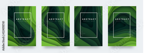3D abstract background with green paper cut shapes. Vector design layout for business presentations, flyers, posters and invitations. Colorful carving art, environment and ecology element