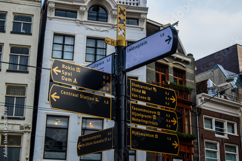 Gold Bike Route Sign Amsterdam