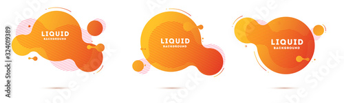 Orange, pink, blue geometric abstract elements set. Dynamical colored forms and lines. Flowing shapes banners. Template for design of logo, flyer, presentation, vector illustration.