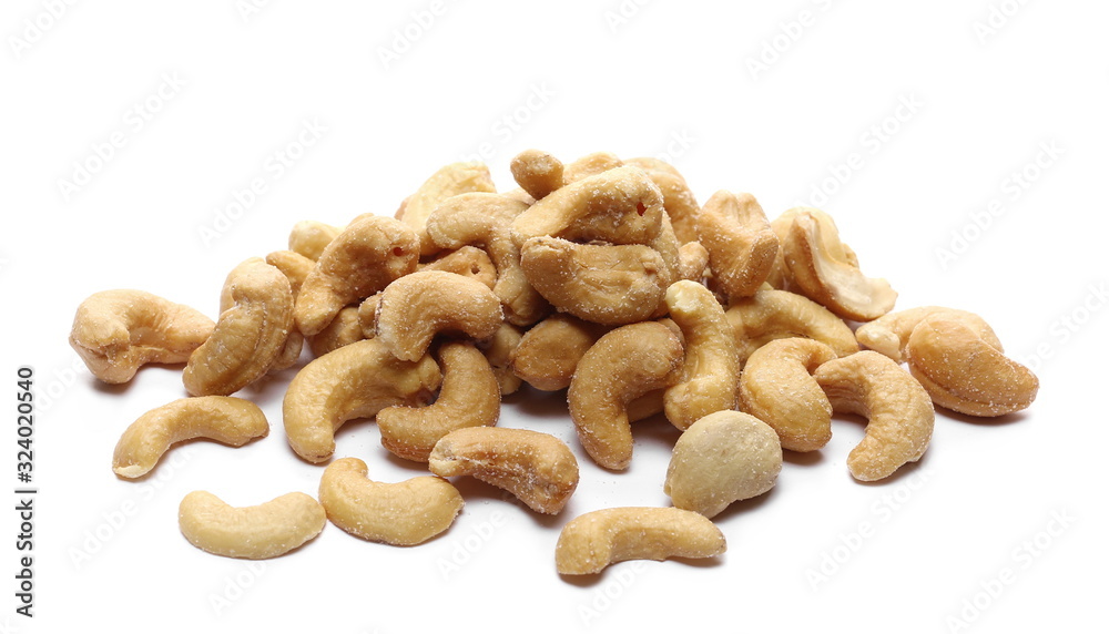 Cashew nuts salted isolated on white background Cashew nuts salted isolated on white background