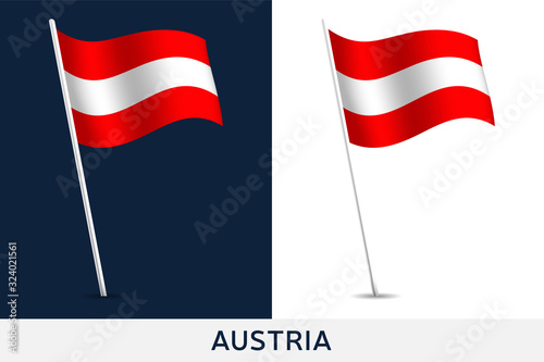 Austria vector flag. Waving national flag of Austria isolated on white and dark background. Official colors and proportion of flag. Vector illustration. European football 2020 tournament final stage