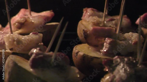 Food photo. Roasted meat in the oven. The undercoats are baked in a potato oven. Home kitchen. Healthy food.