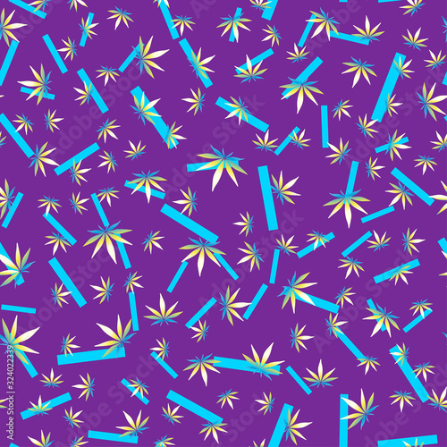 Hemp leaves with gradient on a blue background. Abstract seamless © ТаtyanaGG