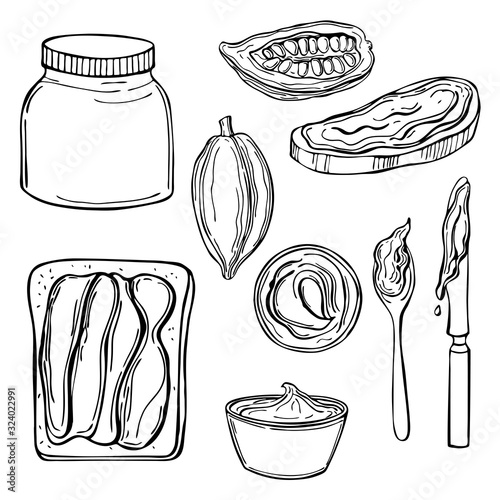 Chocolate paste set. Vector sketch illustration