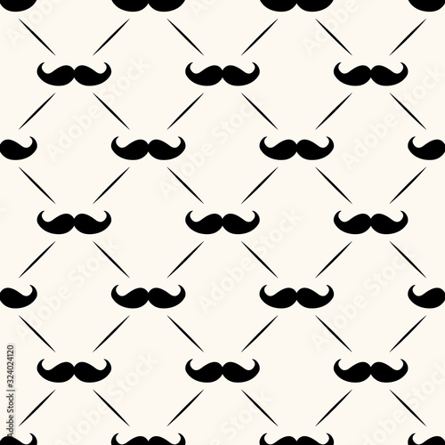 Father's day vector seamless pattern, geometrical background with mustaches and lines, simple elegance monochrome illustration. Good for prints, web and texture
