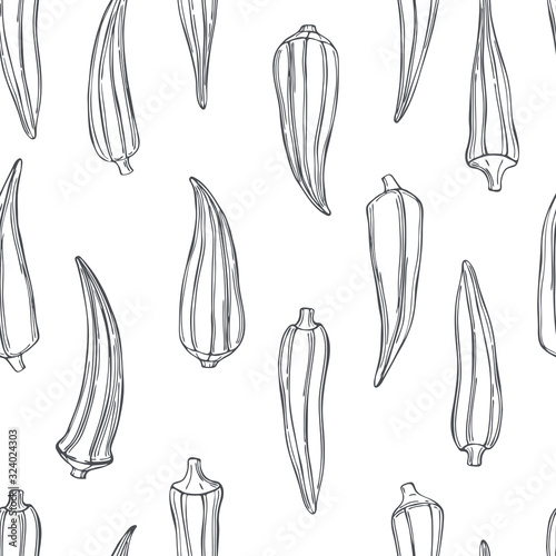 Hand drawn okra. Vector  seamless pattern