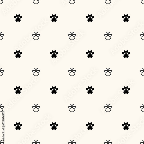 Geometrical seamless pattern with animal paw footprint. Dog paw prints background