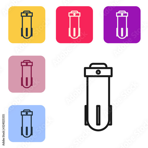 Black line Water filter icon isolated on white background. System for filtration of water. Reverse osmosis system. Set icons in color square buttons. Vector Illustration