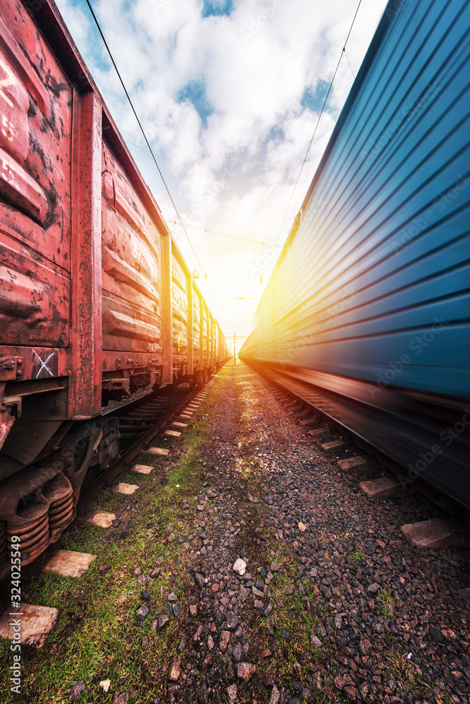 railway on which trains move with speed and blur effect railway on which trains move with speed and blur effect