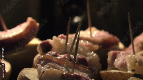 Food photo. Roasted meat in the oven. The undercoats are baked in a potato oven. Home kitchen. Healthy food.