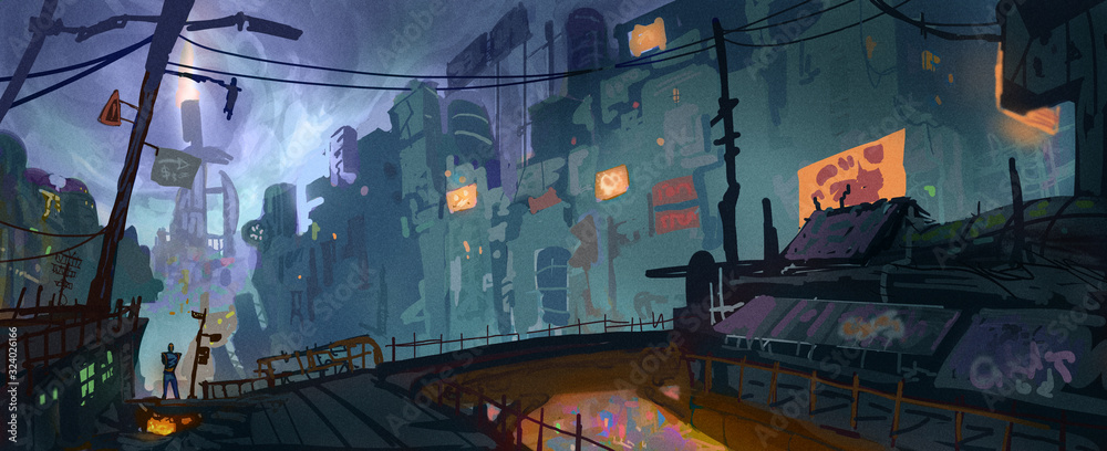 Digital concept art style painting of a whimsical sci-fi environment - digital fantasy landscape illustration