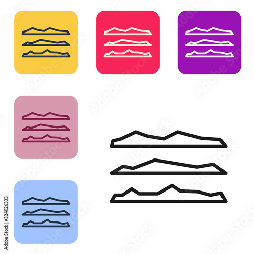 Black line Strips of cocaine or heroin drug icon isolated on white background. Set icons in color square buttons. Vector Illustration