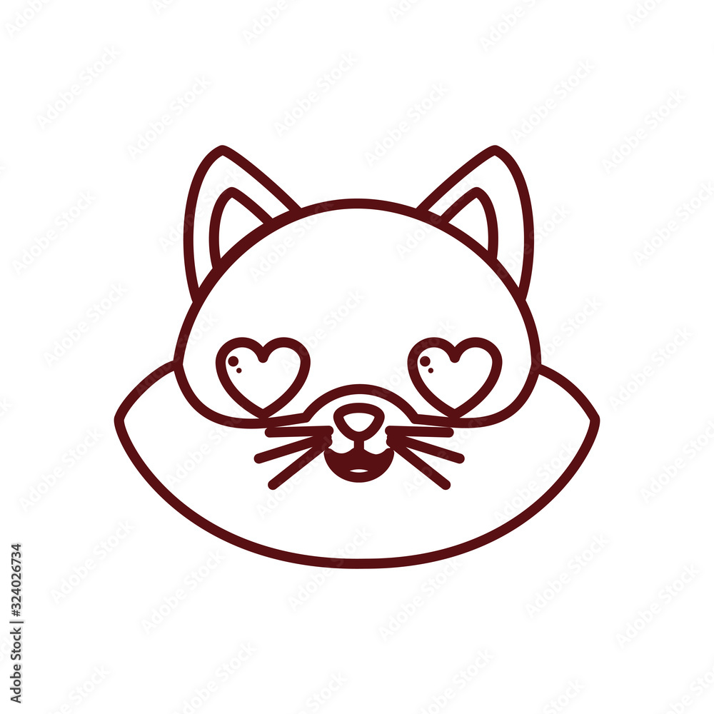 Cute kawaii cat cartoon in love line style icon vector design Cute kawaii cat cartoon in love line style icon vector design