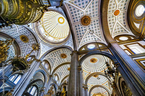 Basilica Ornate Coloful Ceiling Puebla Cathedral Mexico