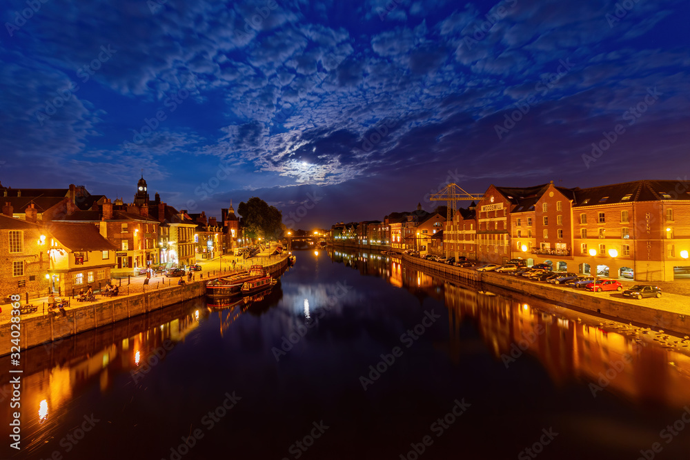 Night view of the River Ouse and bank of river