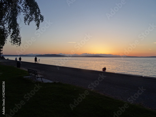 Seattle beach sunset in the summer