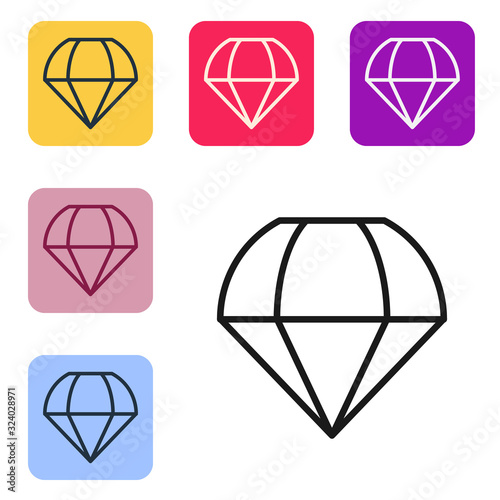 Black line Parachute icon isolated on white background. Set icons in color square buttons. Vector Illustration