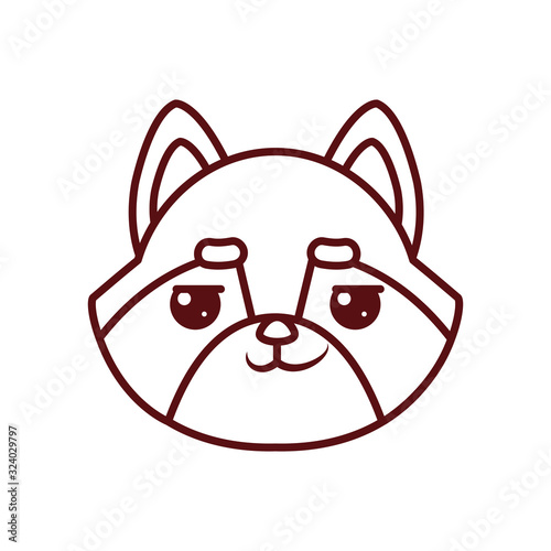 Cute kawaii raccoon cartoon line style icon vector design