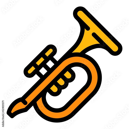 Gold trumpet icon. Outline gold trumpet vector icon for web design isolated on white background