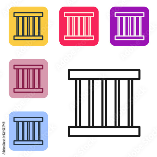 Black line Prison window icon isolated on white background. Set icons in color square buttons. Vector Illustration